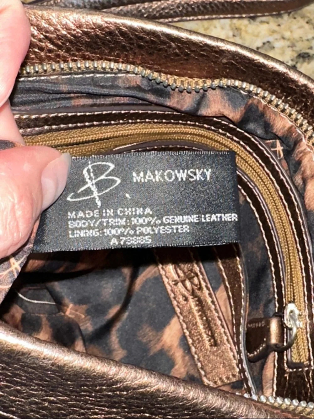 b. makowsky Metallic Bronze Leather Crossbody Bag